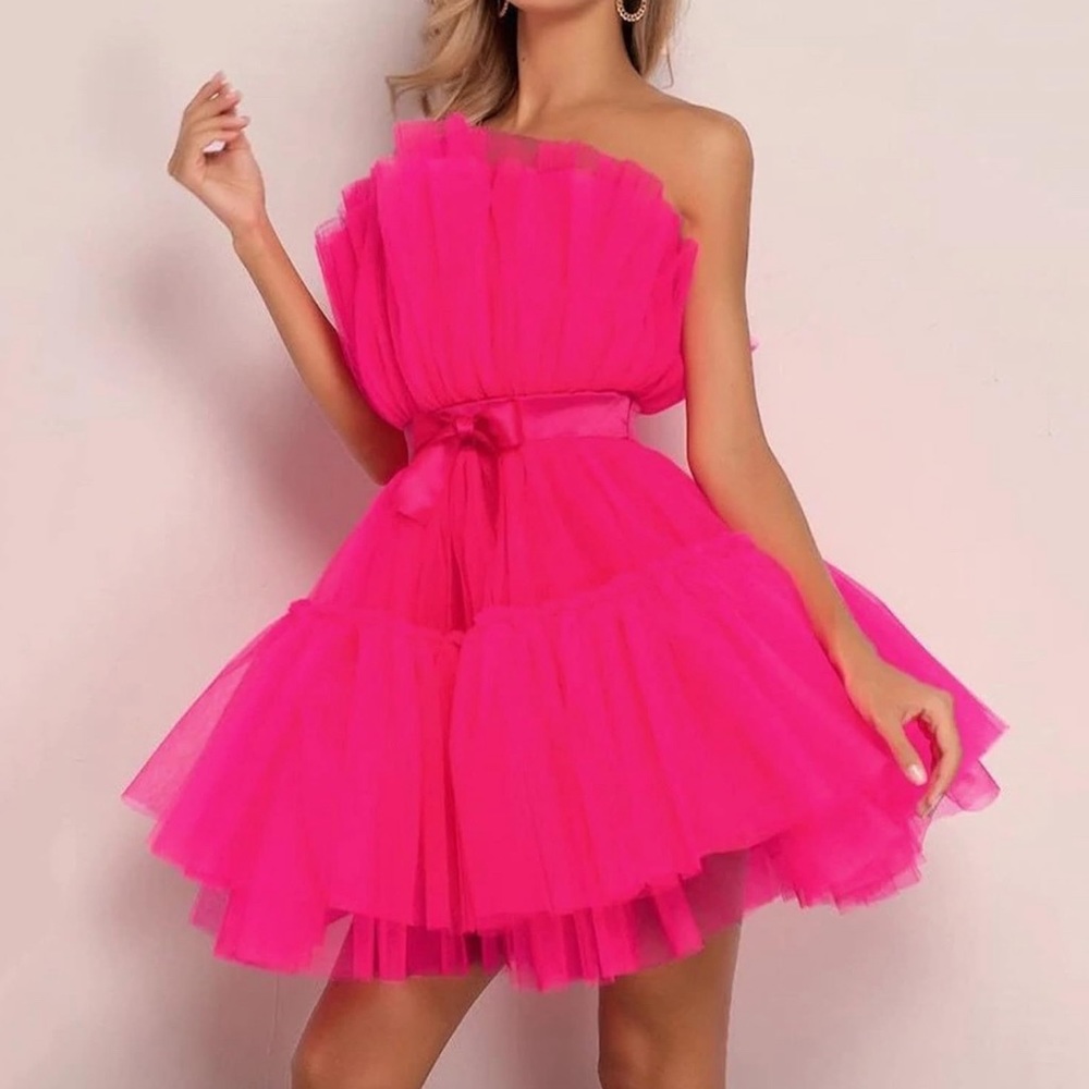 Pink Fuchsia Barbie tulle mesh dress prom birthday